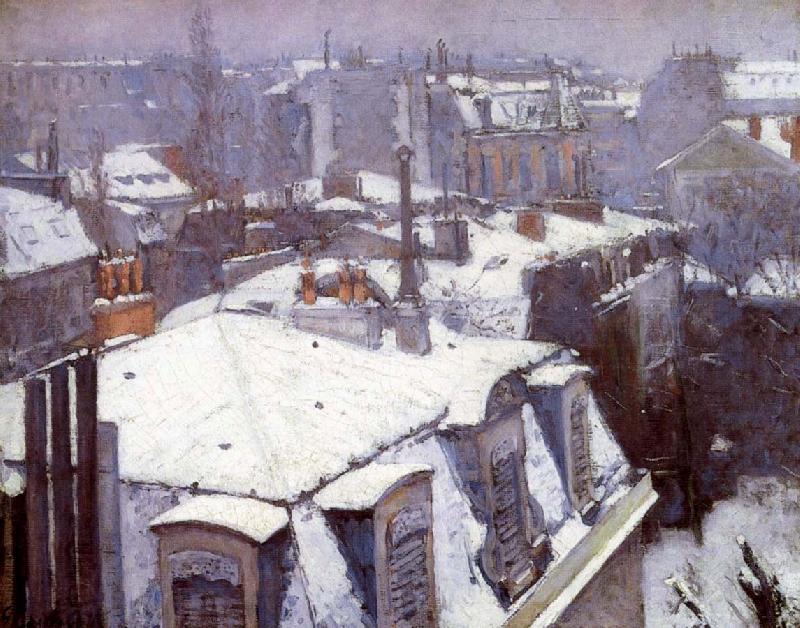 Gustave Caillebotte Snow-covered roofs in Paris oil painting picture